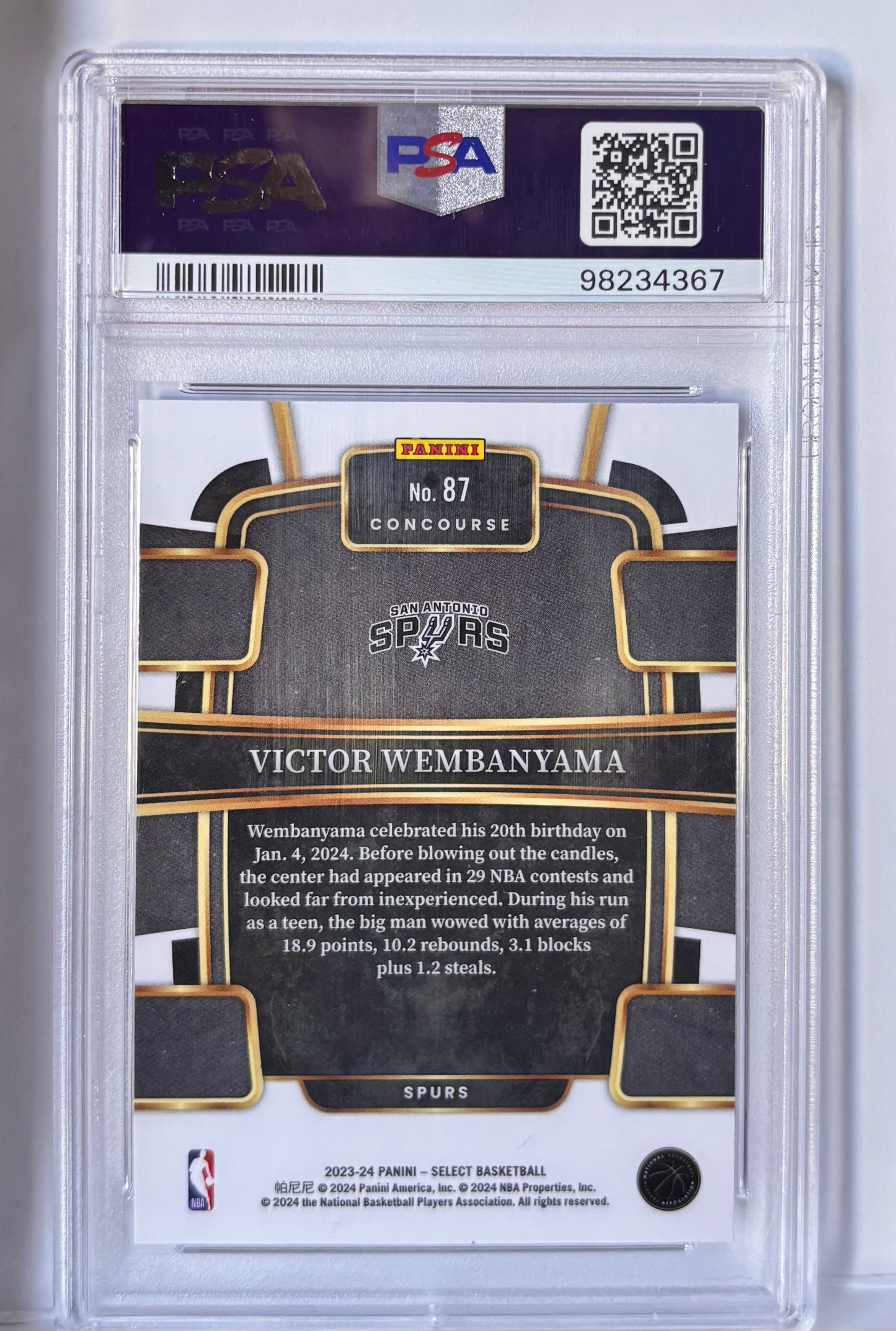 2023 Panini Select #87 Victor Wembanyama RC Blue PSA GEM MT 10