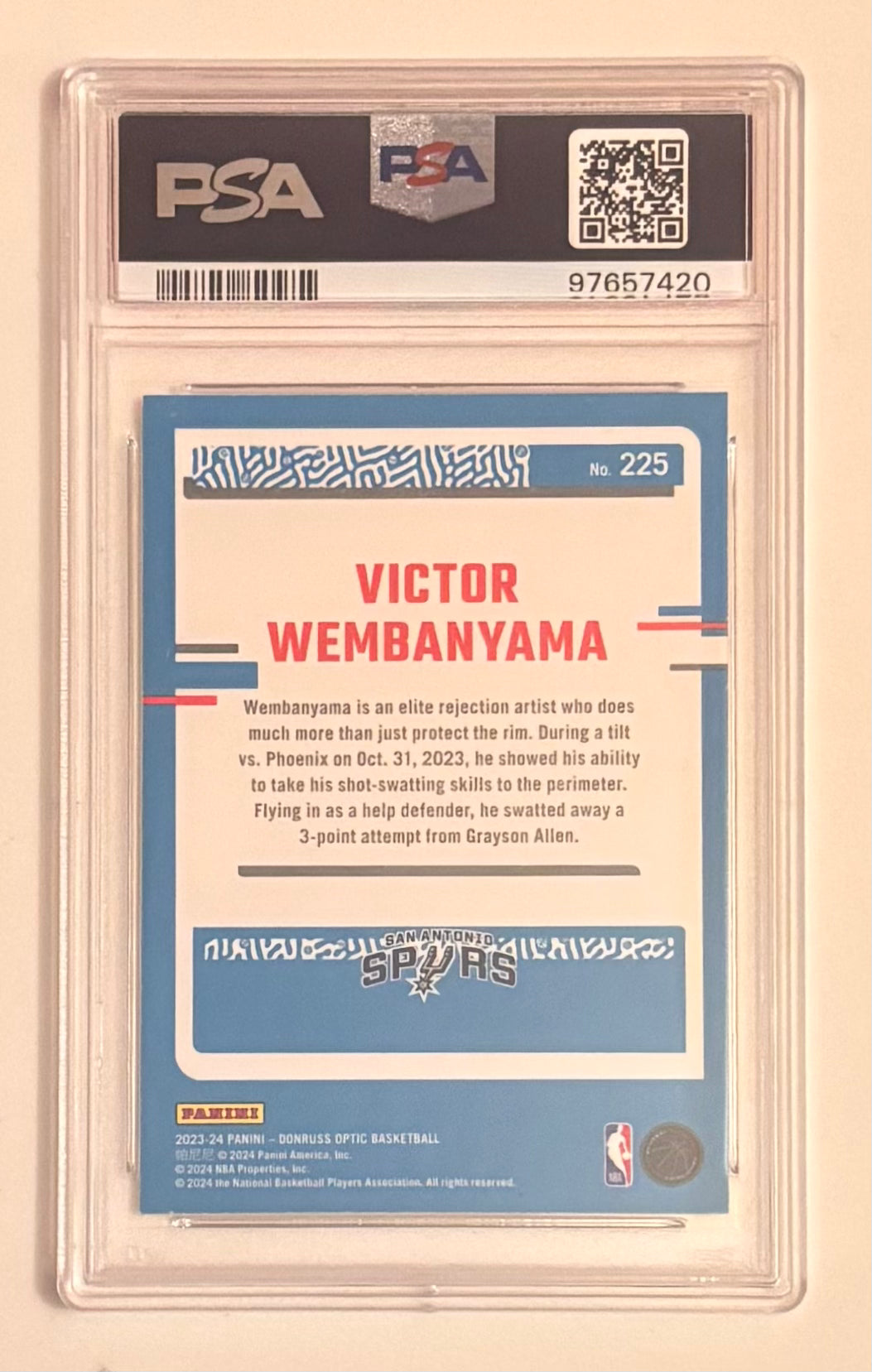 2023 Donruss Optic #225 Victor Wembanyama - RC - Rated Rookie - PSA EX-MT 6