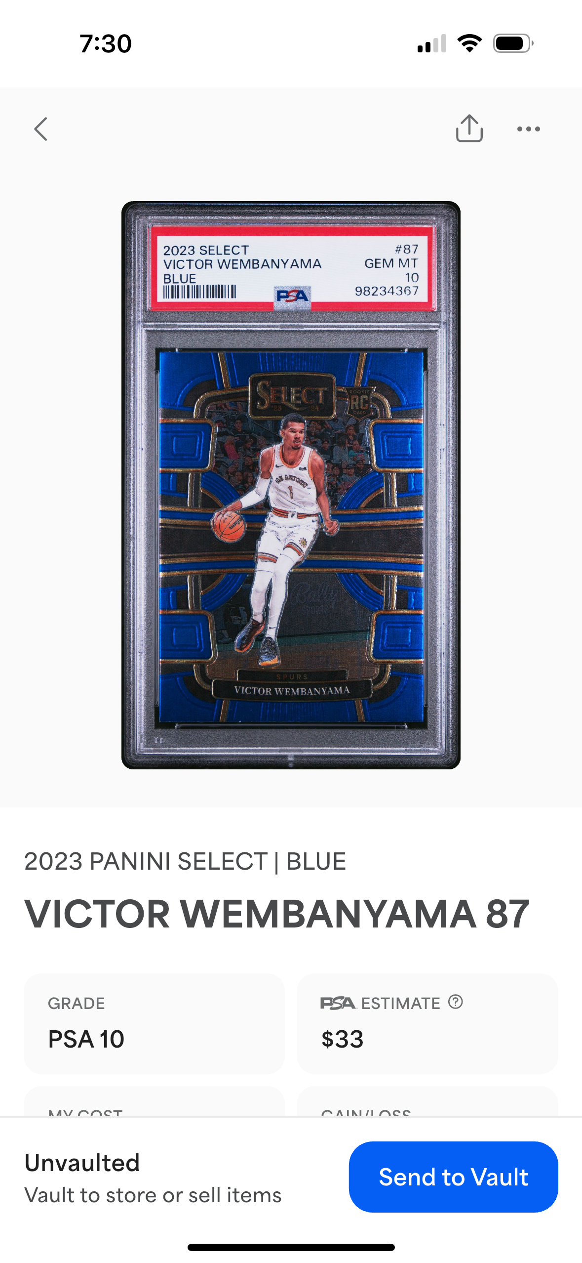 2023 Panini Select #87 Victor Wembanyama RC Blue PSA GEM MT 10